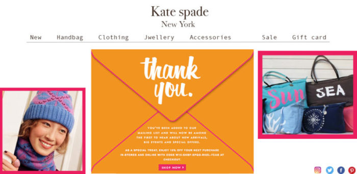 kate spade welcome email example