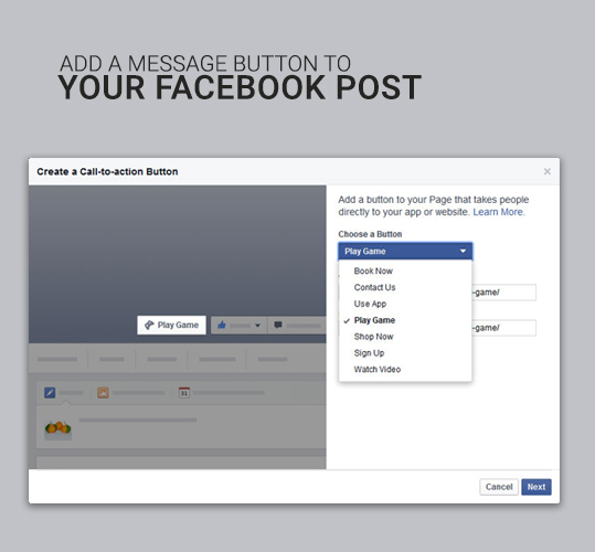 Add a message button to your Facebook posts